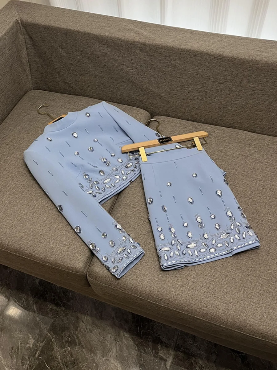 

Модный комплект из укороченного топа и юбки с богатой отделкой, состоящий из двух предметов, в стиле Star Sle, для повседневной носки, зимняя коллекция для женщин