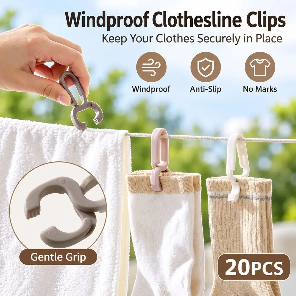 20pcs New PP Clothesline Clips Windproof Multi-functional Clip Clothes Hanger Reusable No-Mark Hanging Clips Home Laundry