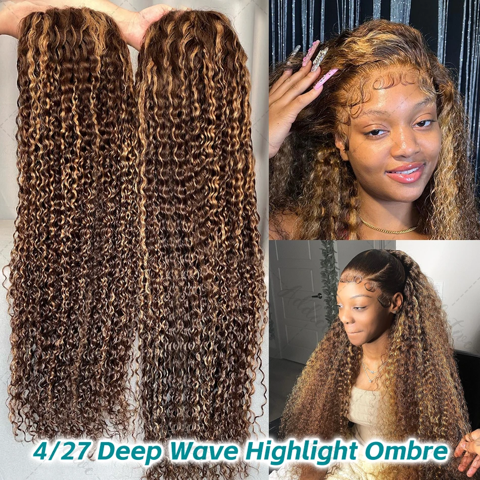 Rosabeauty 36Inches Highlight Wigs Human Hair Curly 13X6 Lace Frontal Blonde Ombre Colored 427 13X4 Deep Wave 220 Density