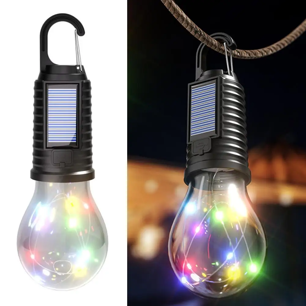LED Camping Lamp Solar USB Rechargeable Outdoor Tent Lights Light Hanging Camping Essentials Camping Flashlight Bulbs V5X6