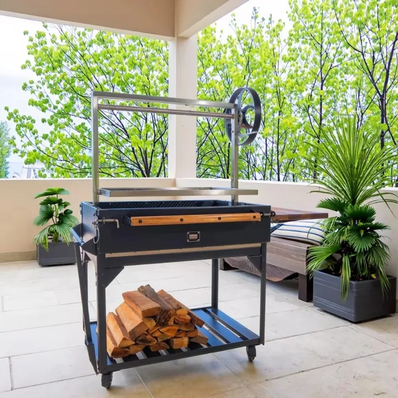 Adjustable Santa Maria Argentinian BBQ Portable Steel Trolley Indoor/Outdoor Use Powder Coated for Parties Gaucho/Assado