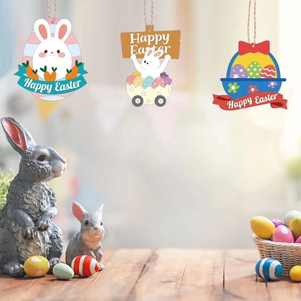 16/24/32pcs Creative Handmade Crafts Easter Pendant DIY Painting Hanging Wood Pendant Easter Egg Pendant