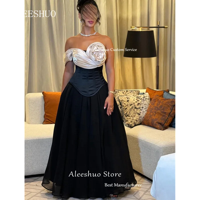 Elegant A-Line Long Satin Prom Dress Simple Strapless One Shoulder Pleat Flowers Evening Dress Sexy Backless 2025 Customized - Image 2