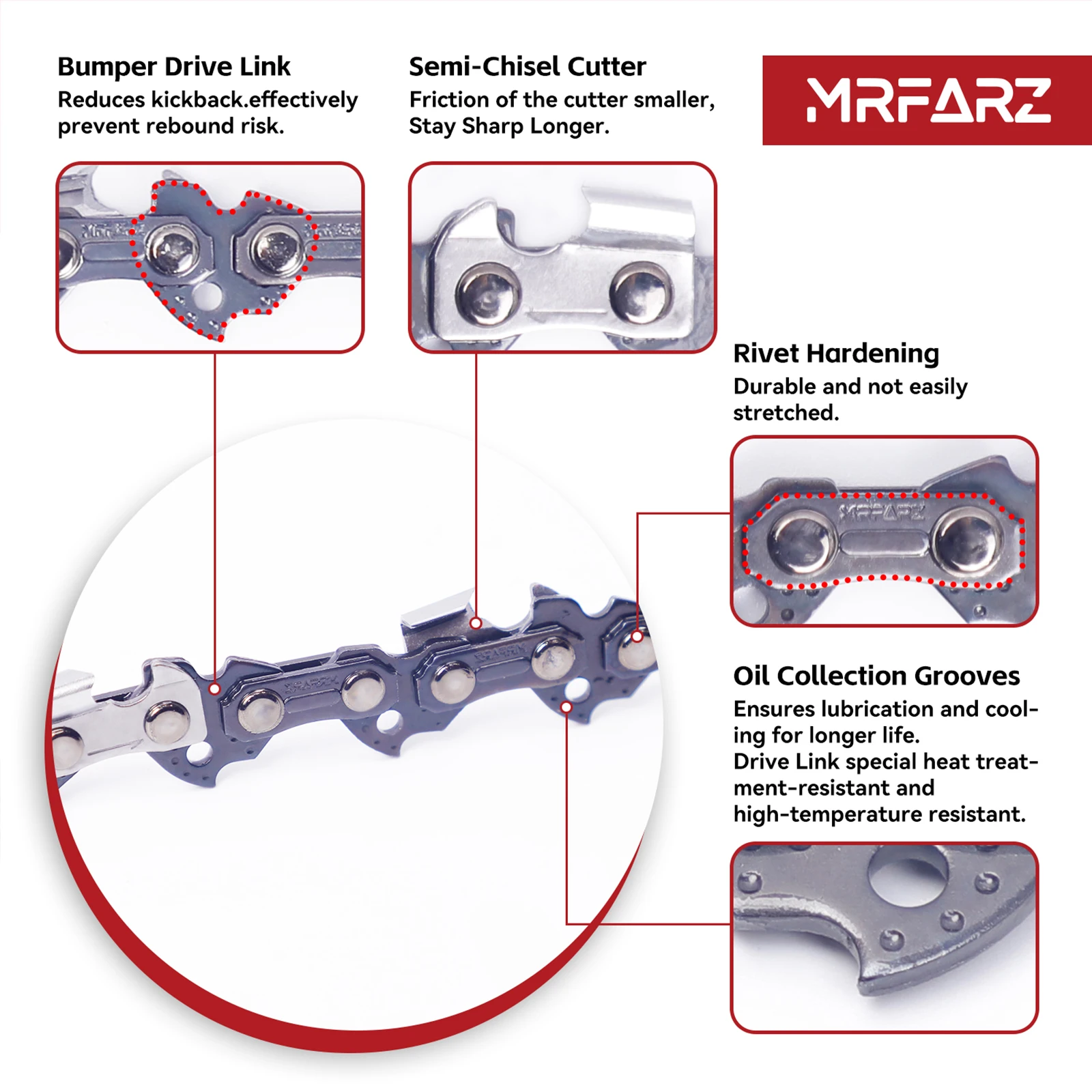 سلسلة المنشار MRFARZ مقاس 18 بوصة 2 سلاسل.325 بوصة درجة.050 بوصة مقياس 72 وصلات محرك تناسب Husqvarna 440، Echo CS-400، 20lpx072g، H72