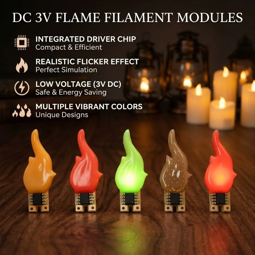 DC3V 2200K Flowing Flicker Flame Vintage Edison Filament LED Diode for DIY Candle Bulb Accessories Birthday Party Decor Lighting