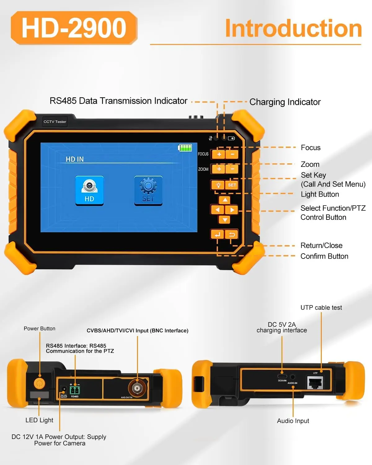 4-in-1 HD CCTV Tester Monitor Auto HD Coaxial Camera Tester, 4K 8MP CVI/TVI/AHD/CVBS Analog Camera/UTP Cable Test - view 4