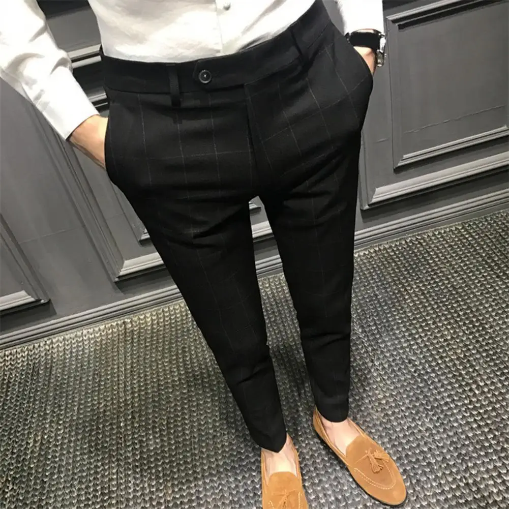 

Fantastic Men Suit Pants Plain Slim Suit Pants Wear-resistant Men Suit Pants