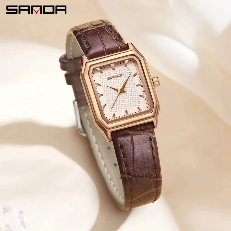 SANDA 1121 Trendy Elegant Design Rectangle Dial Water Resistant Quartz Movement Business Women New Arrival Analog Wrist Watch