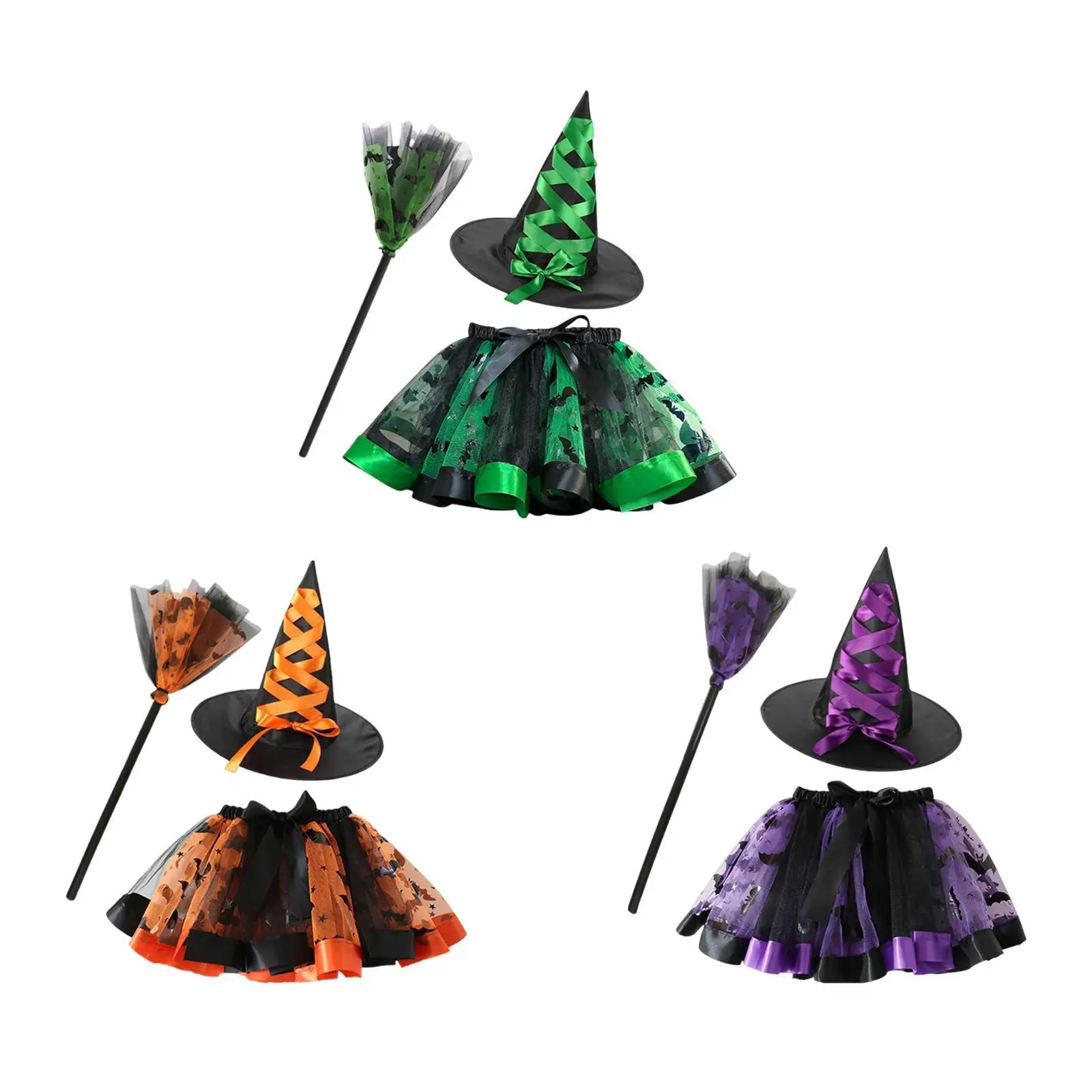 Girl Witch Costume with Hat and Broom Costume Accessories Halloween Costume