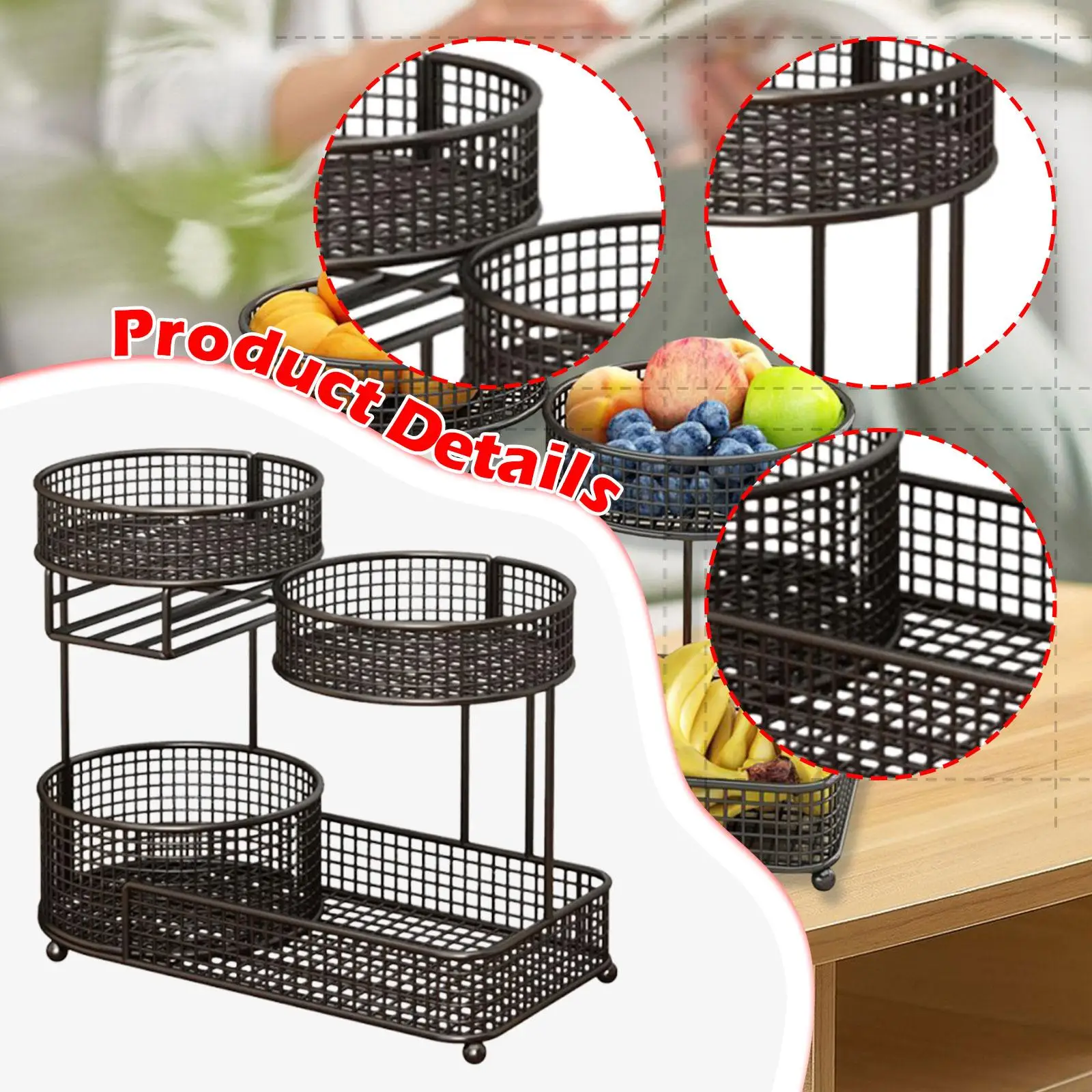 

Fruit Basket Iron Material Multi Tier Vegetable Bowl Storage Rack for Living Room Table Home Decoration