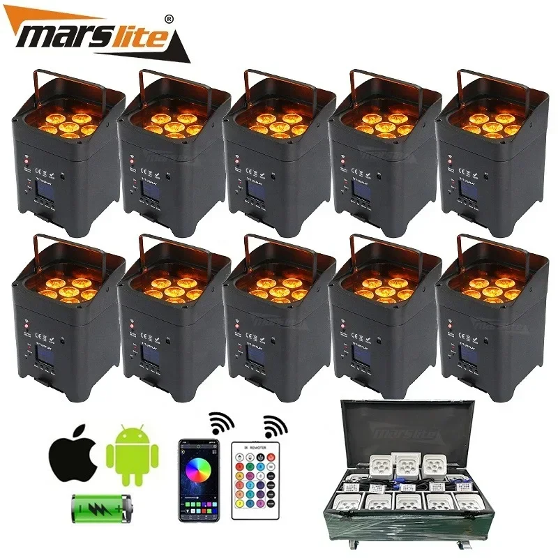 Marslite 6*18W Uplights Battery Wireless Backdrop RGBWA+UV Wedding Party Dj Lights Stage Par Wireless Uplights with Case