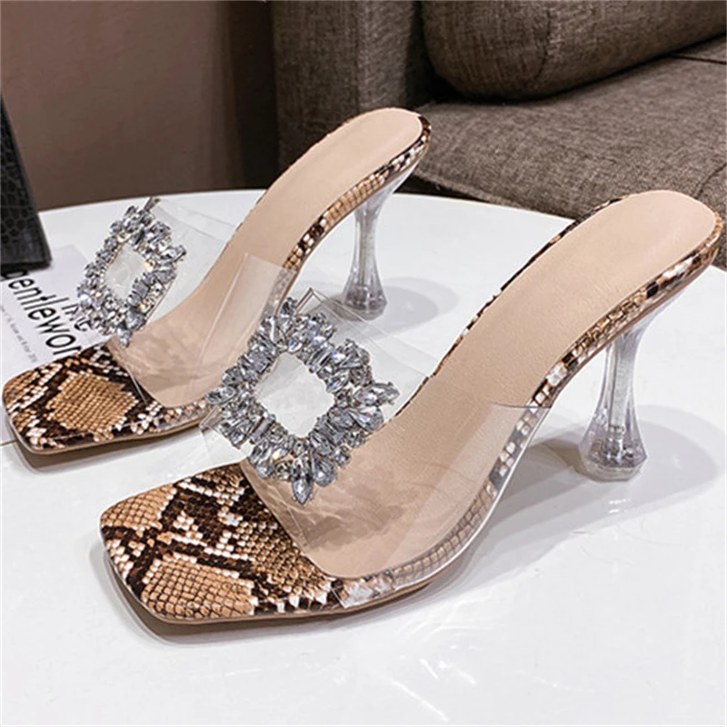 

Crystal High Heel Female Slipper Zapatos De Mujer Tacon Medio Elegant Shoes For Women Stiletto Crystal Slippers Chaussure Femme