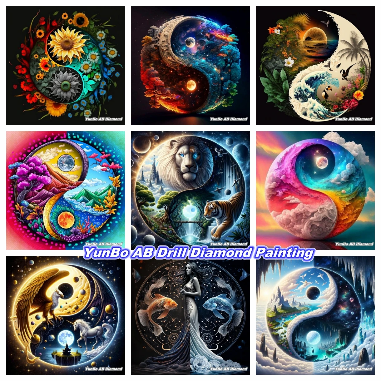 

Magic Earth and Space Yin Yang DIY AB Diamond Painting Flower Animal TaiJi Mosaic Cross Stitch Rhinestones Hobby Home Decor Gift