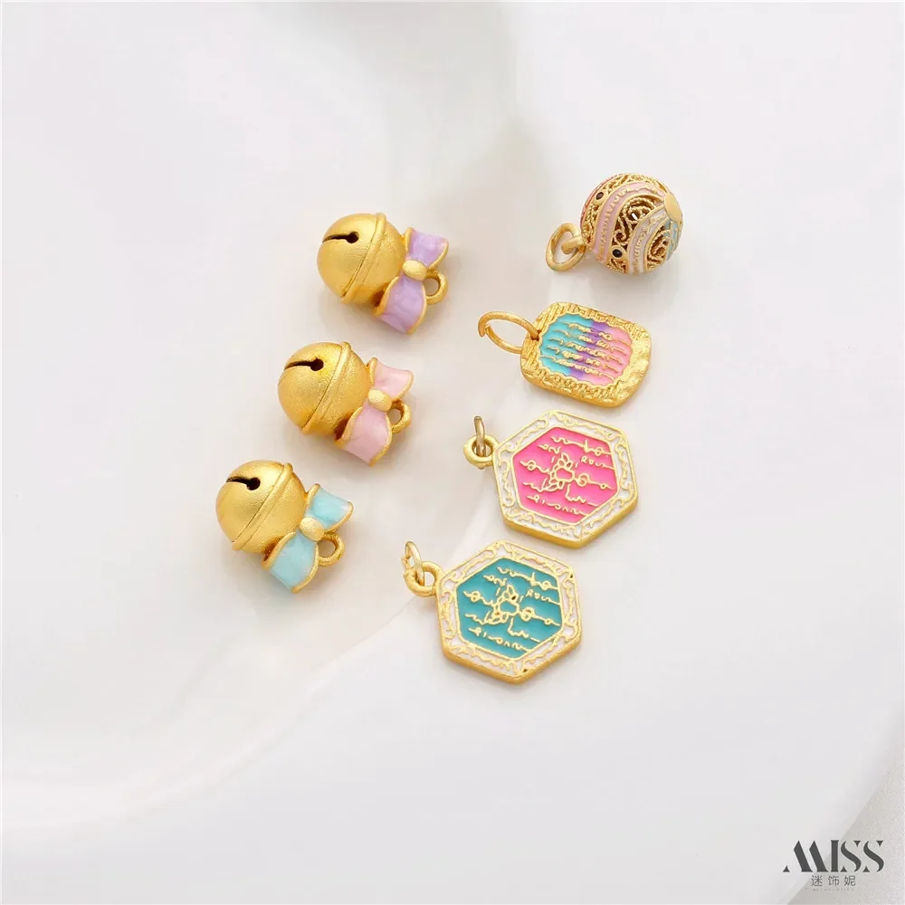 Matte Gold 18K Burnt Blue Bow Bell Pendant Five Warp Ball DIY Sand Gold Bracelet Necklace Accessories