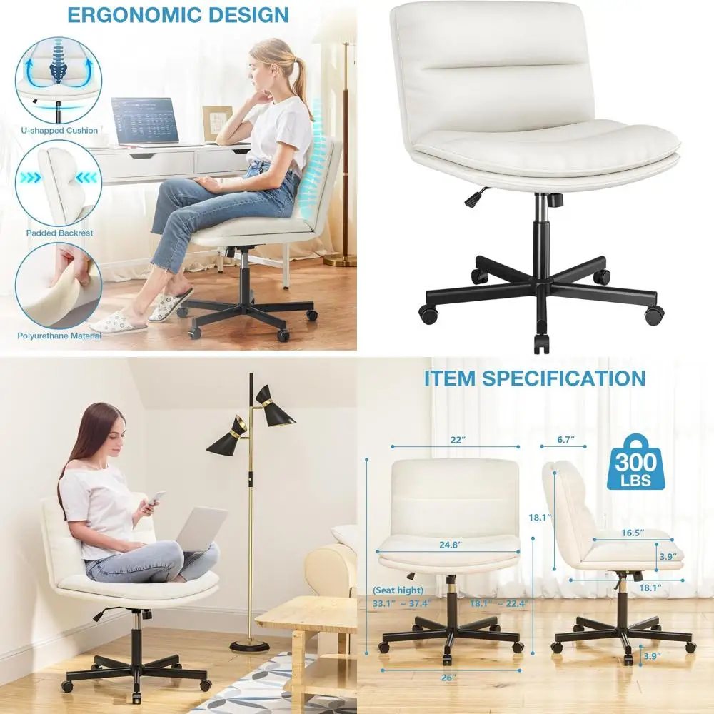 

Эргономичное офисное кресло с двойной подушкой, из искусственной кожи, регулируемое, для дома, офиса, учебы и макияжа