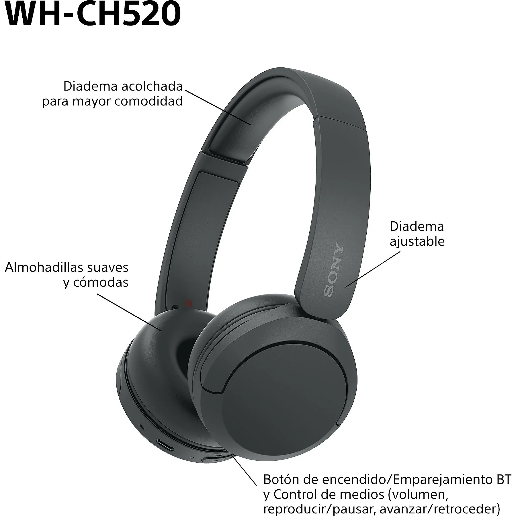 ​Sony WH-CH520 Auriculares On-Ear Inalámbricos Bluetooth 5.2 con Micrófono Integrado, Batería de hasta 50 Horas, Carga Rápida, DSEE, Multipoint y Compatibilidad con Asistentes de Voz​ 9