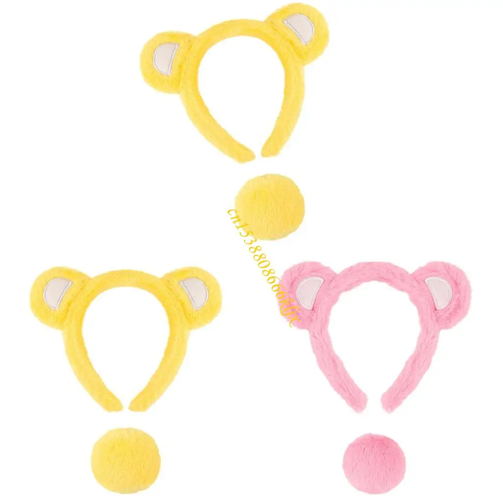 

2pcs Little Bear ушей повязка на голову с маленьким медвежьим хвостом костюмы медведя набор 066c