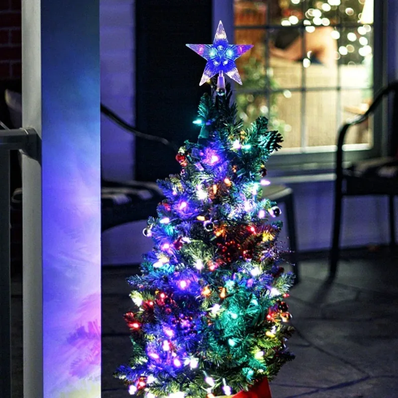 متوهجة عيد الميلاد 15 سنتيمتر شجرة توبر شجرة عيد الميلاد شفافة الخماسية نجمة زخرفة ستار توبر مع مصباح ليد للديكور المنزل #5