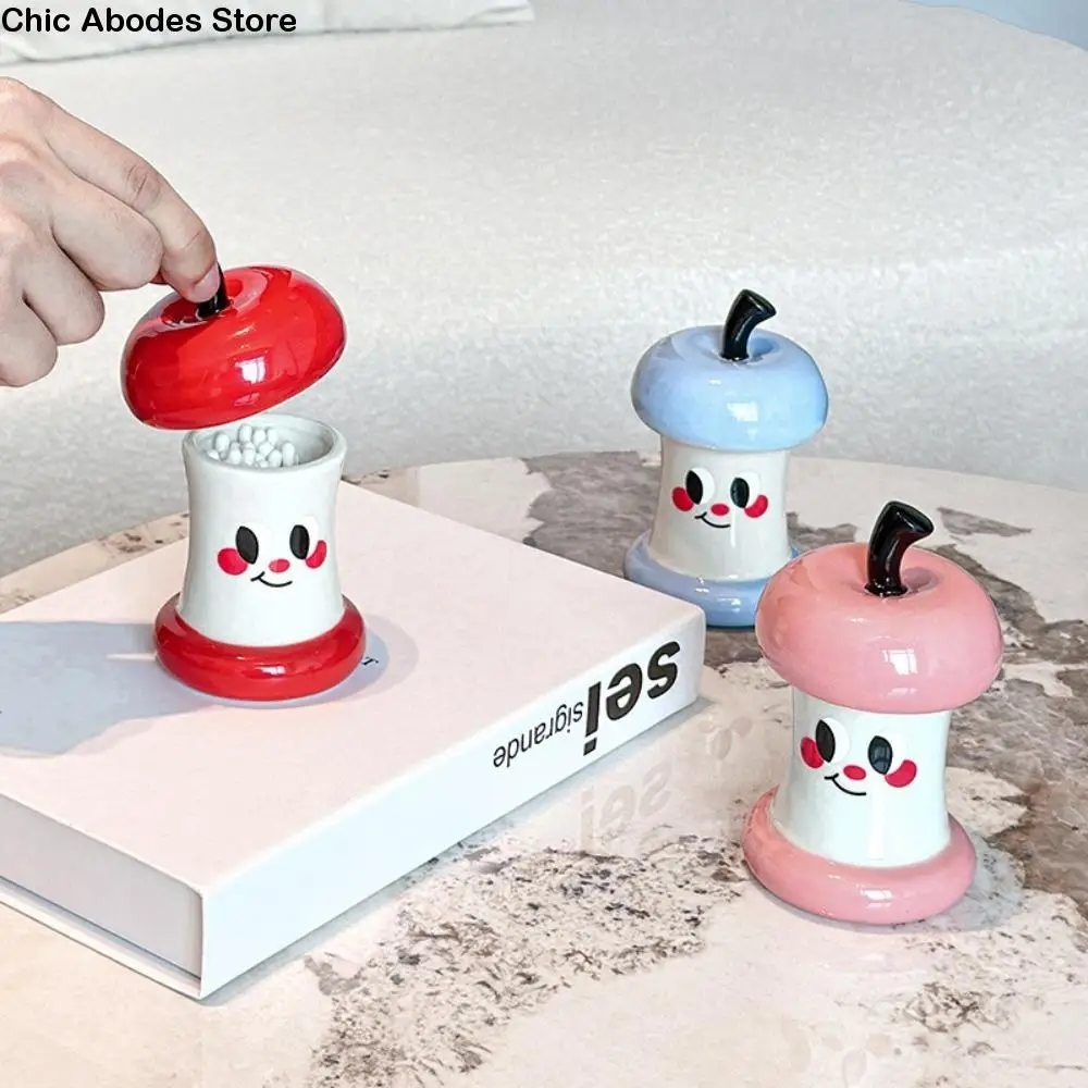 

High-Value Ornament Ceramic Toothpick Box Light Luxury Elegant Dental Floss Storage Box Cartoon Mini Cotton Swab Tube Home Decor