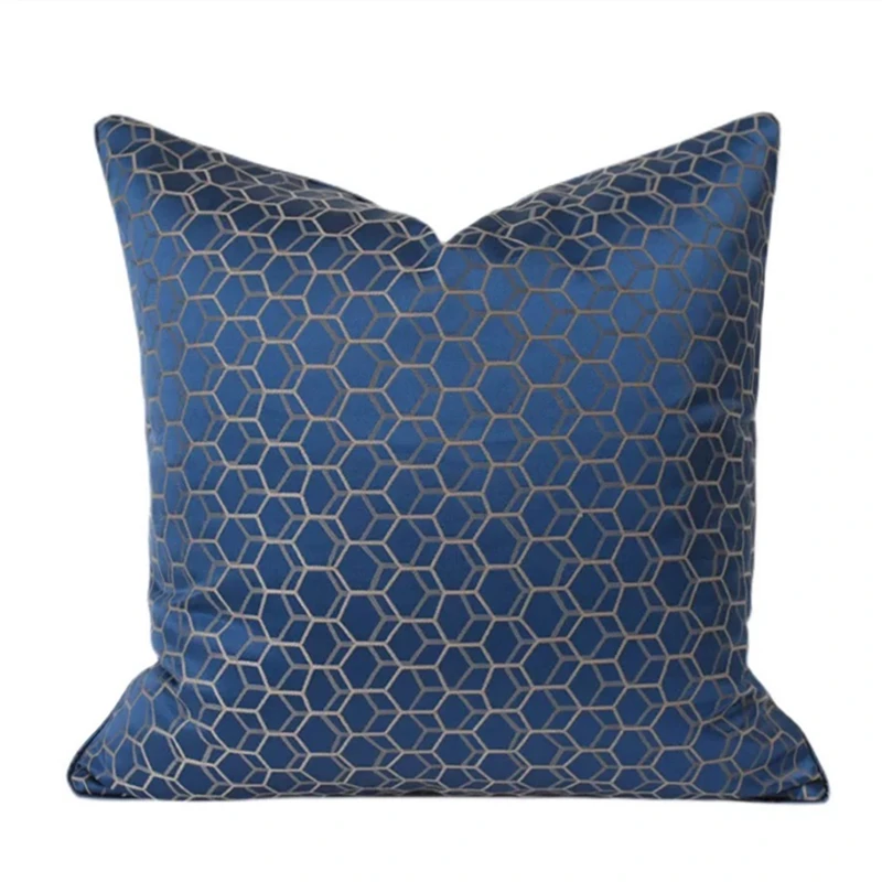Modern Dark Blue Geometric Small Checks Woven Pillow Covers Home Decorative Bedding Gifts 45x45cm Chair Lumbar Support 30x50cm