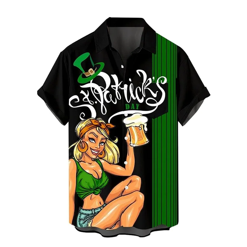 St Patricks Day Shirt For Men 3d Full Print Button Down Hawaiian Beach Shirts Summer Casual Short Sleeve Tees Shirts & Blouses