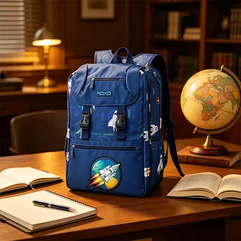 Large Capacity Rocket Pattern Backpack Unisex Breathable Anti-Gravity Multi-compartment for School Commuting Outdoor Sports