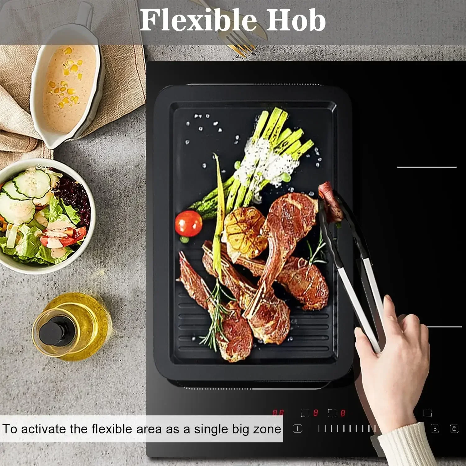 Karinear Induction Cooktop 4 หัวเตา, 7400W 24 ''Built-in Induction Stovetop พร้อม Flex Zone, ล็อคความปลอดภัยของเด็ก, ตัวจับเวลา, Boost,