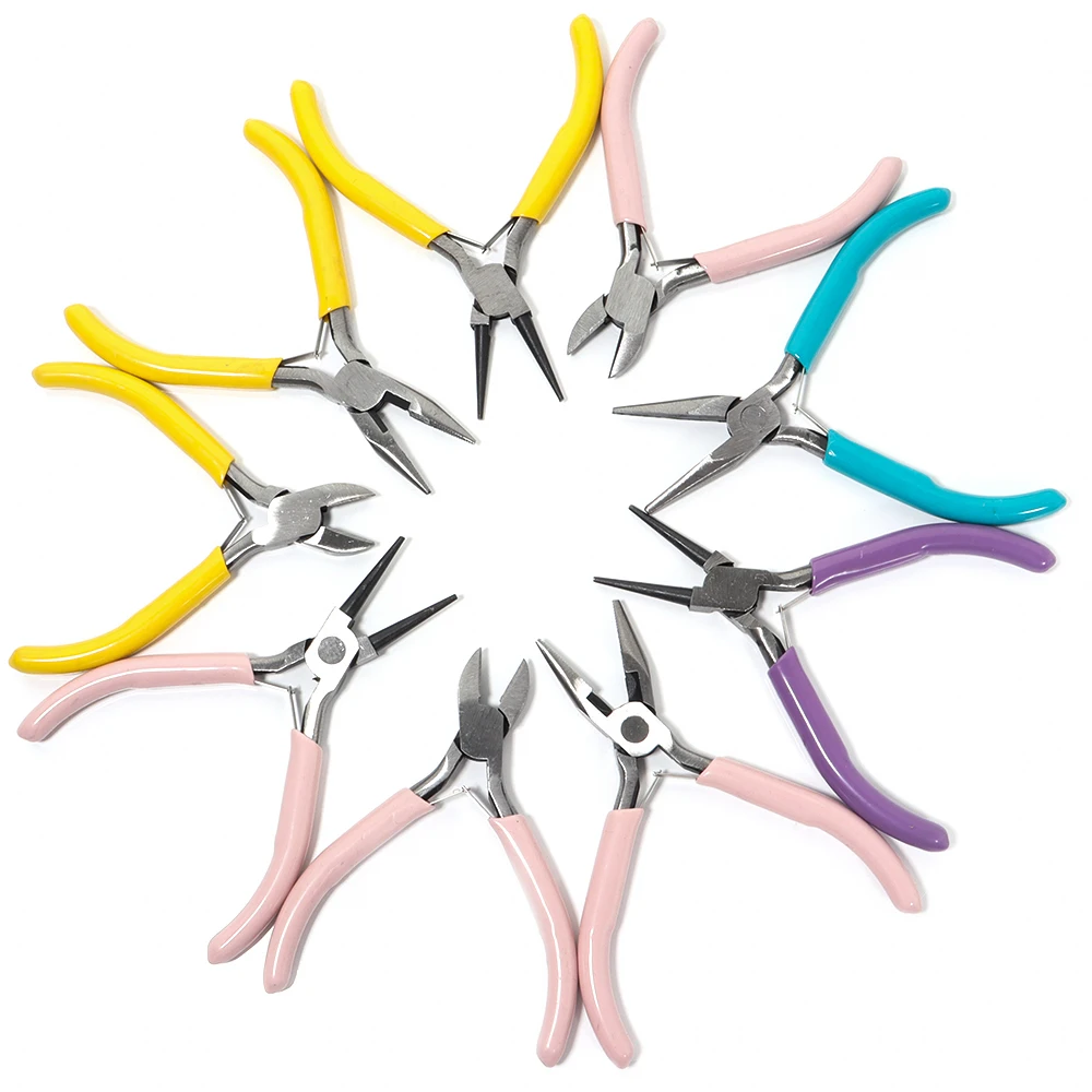 Portable 3 Color Metal Pliers Tool Set Jewelry Making Round Nose Plier Tweezers Kit for Handcrafts Beading Sewing DIY Supplies