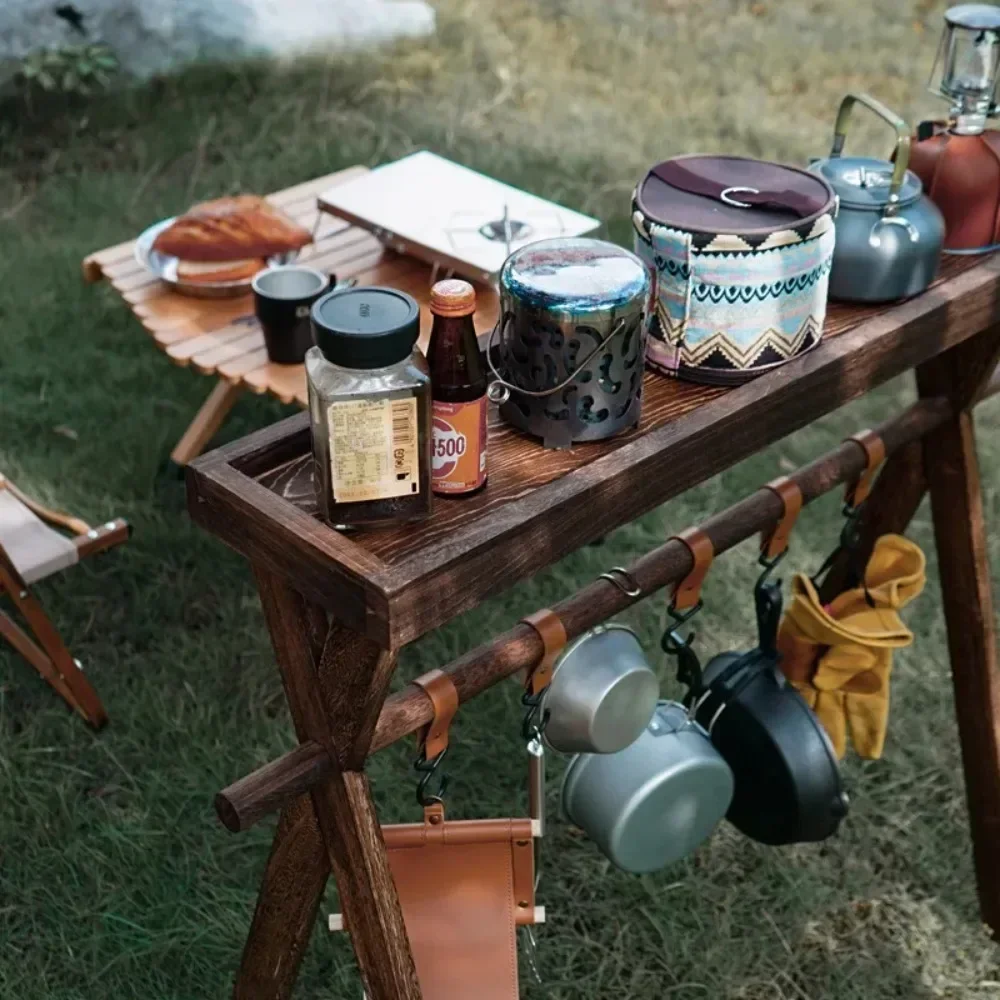 طاولة قابلة للطي للتخييم في الهواء الطلق ، أدوات طهي متعددة الوظائف ، أدوات مائدة ، رف مثلث ، أرفف توابل خشبية #5