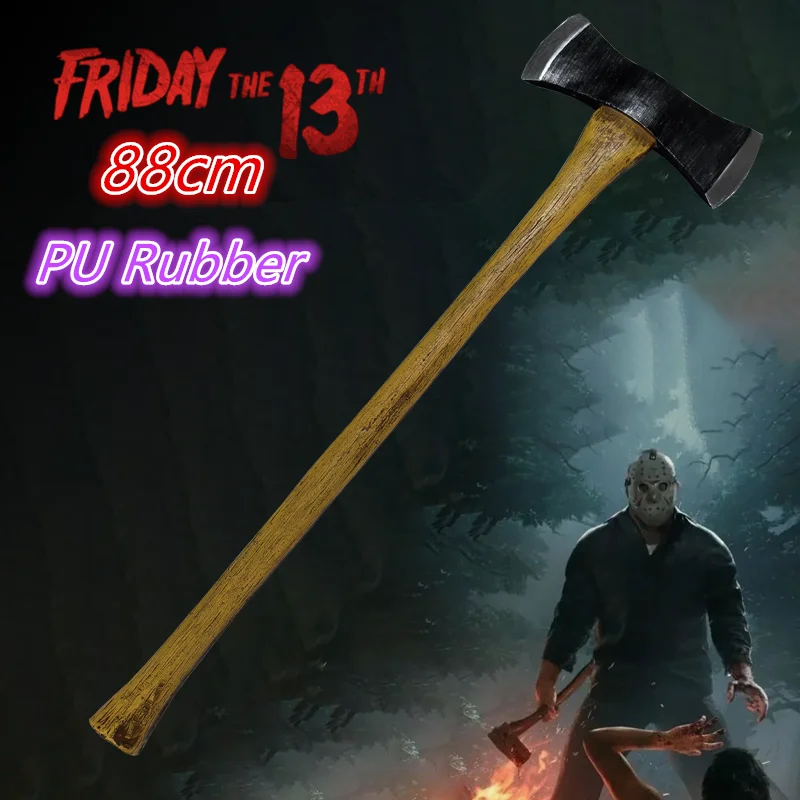 1:1 Cosplay Tool Jason Yellow Double-Bladed Axe Tomahawk Scare Props Stage Performance Role Prop Halloween Safe PU Rubber Model