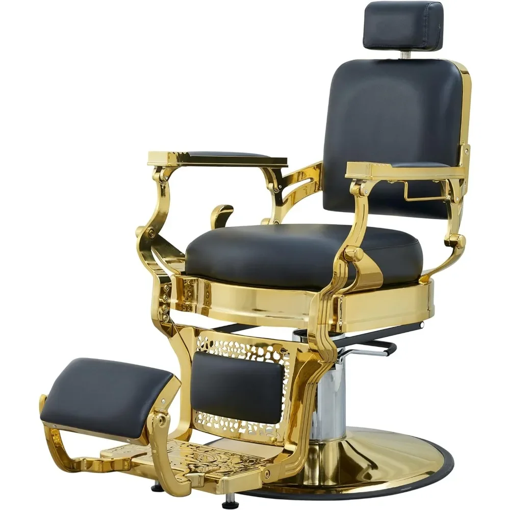 

Vintage Barber Chair for Barbershop Heavy Duty Recline Salon Chair for Hair Beauty Stylist Tattoo Home Golden Swivel Stool