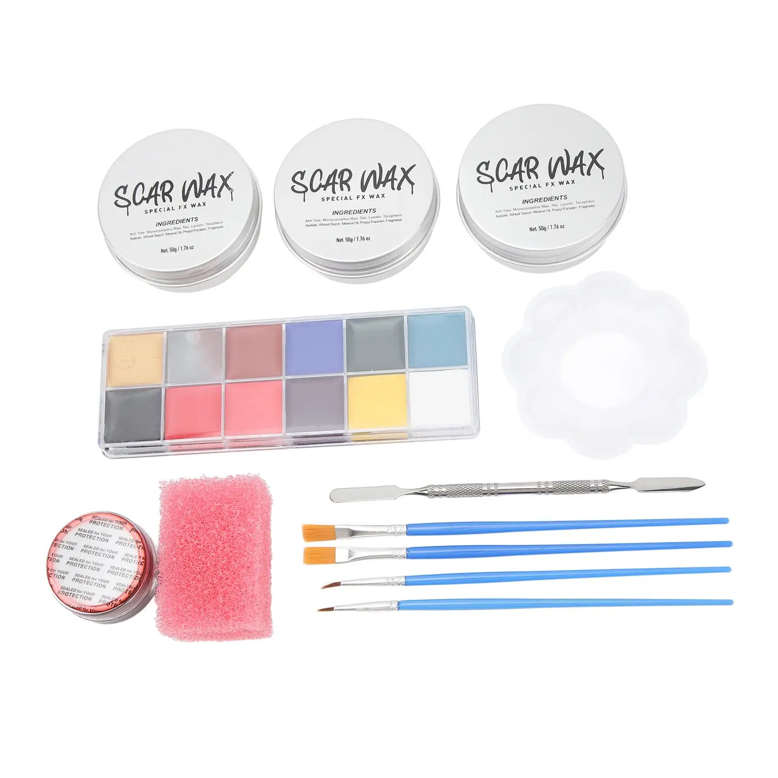 12-Color Scars Wax Makeup Kit with Brushes & Sponge - Special Effects Fake Wound Kit for carnivals & Costumes