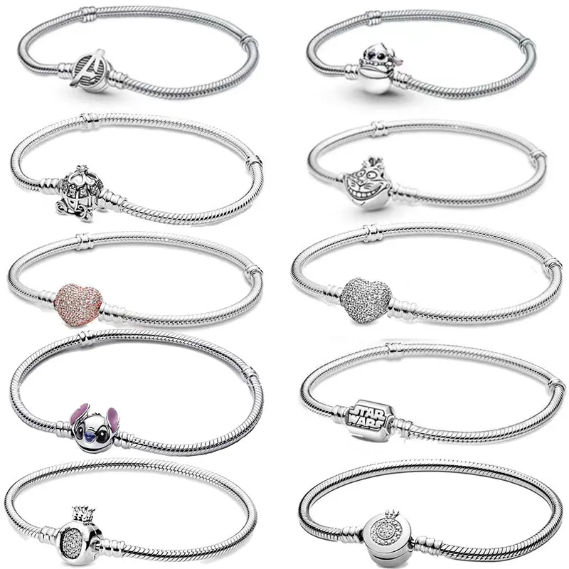 

2026 Hot selling S925 sterling silver crown snake bone bracelet, suitable for original DlY bracelet, women's fashion jewelry