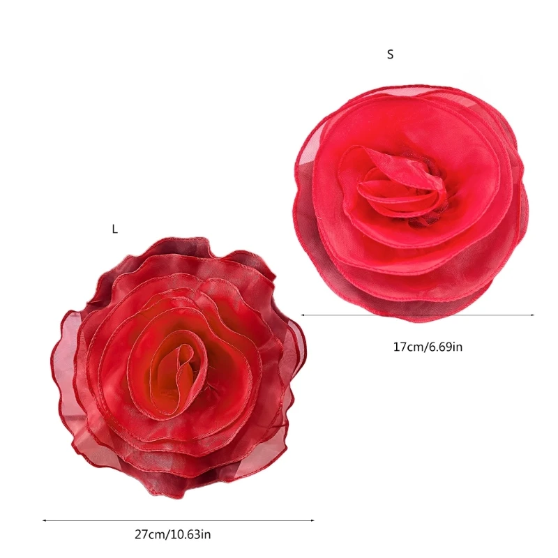 17/27cm Brooch Large Rose Flower Patch Clothing Dress Neck Decoration Artificial Chest Flower Handmade Organza 3D Flower Corsage