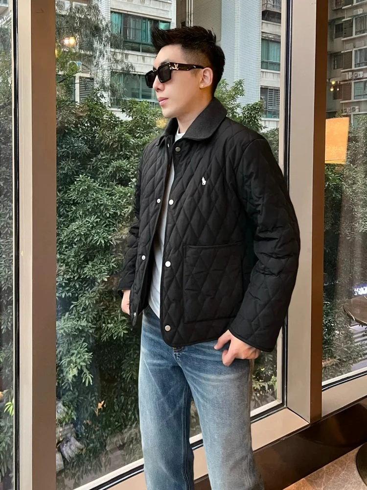 

Autumn Winter Knitted Embroidered Retro Sle Collar Jaet Cotton Men's Luxury High End Plaid Casual Outerwear