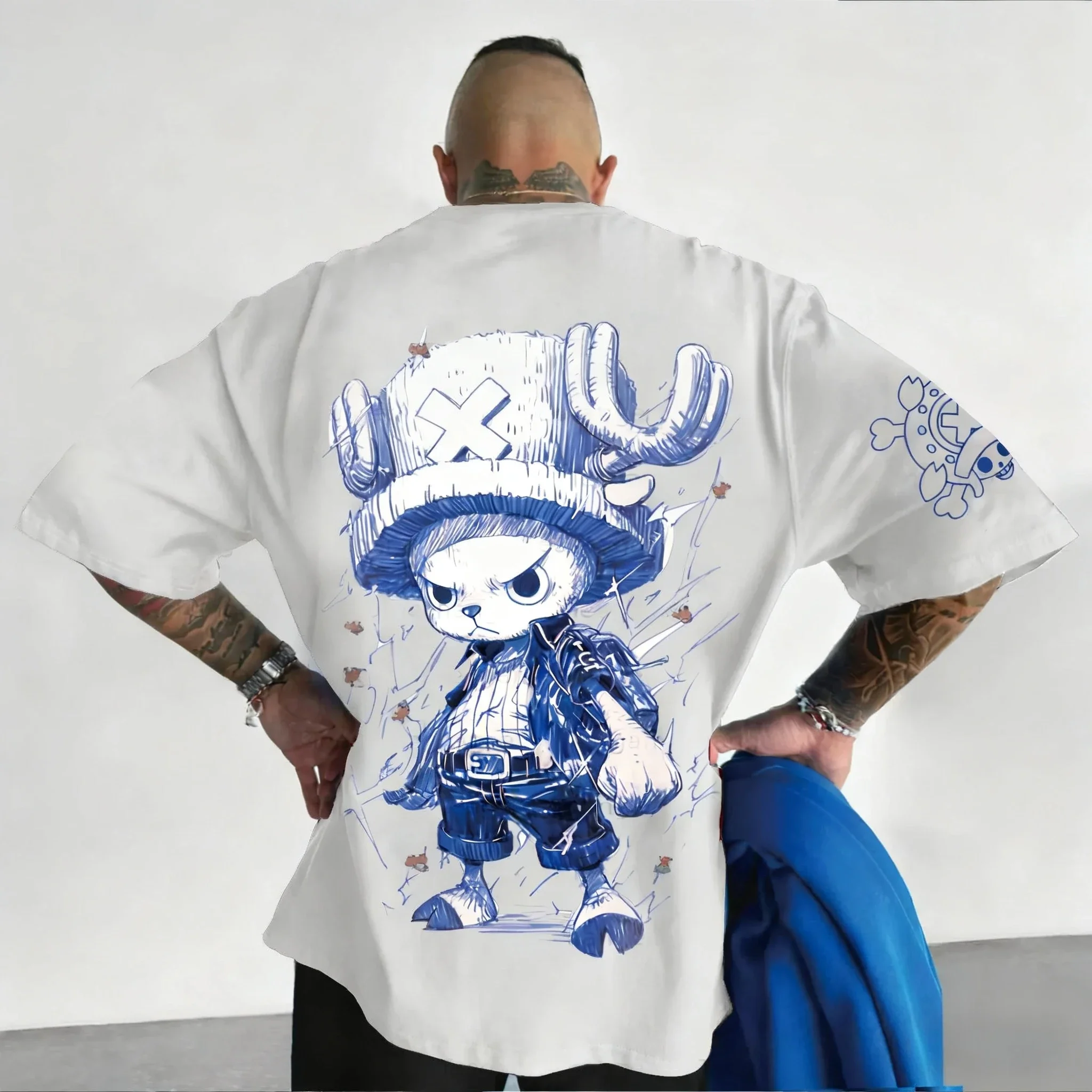 قطعة واحدة لوفي مطبوعة القطن قصير الأكمام الأمريكية فضفاضة الرجال والنساء الصيف تنفس الرياضة جولة الرقبة تي شيرت #4