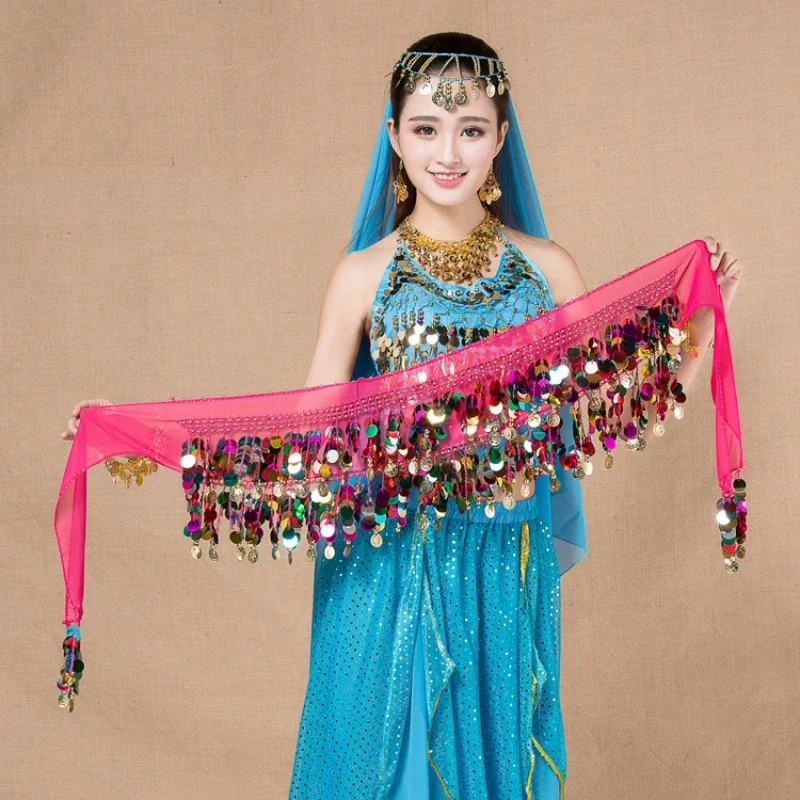 

Indian Belly Dance Belt for Women Chiffon Sequins Tassels Costumes Oriental Dancing Accessies Chiffon Bellydance Hip Dance Belt