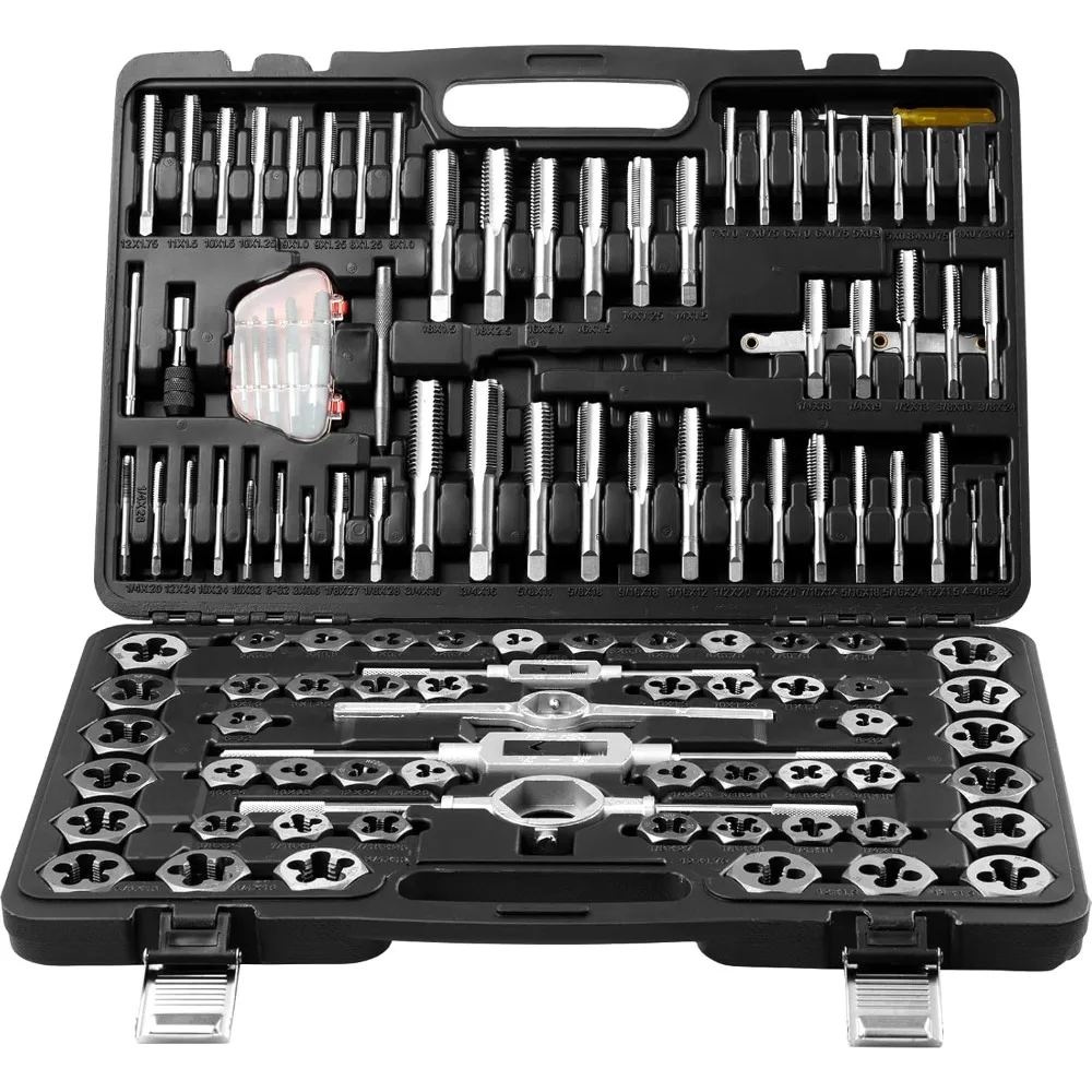 116-Piece Metric and SAE Tap and Die Set, High-Quality Bearing Steel for Precision Threading