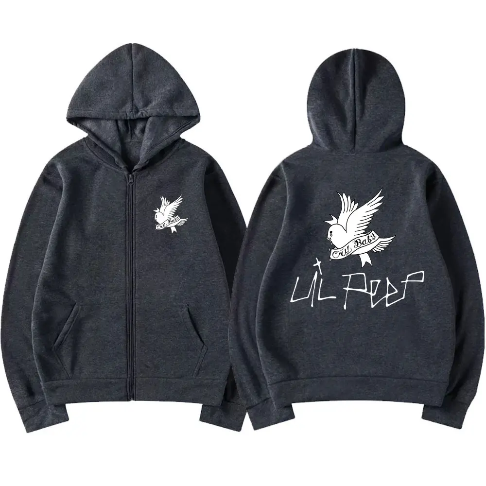 Lil Peep Cry Baby Logo Print Zipper Hoodie Men Women Oversized Loose Zip Up Fashion Hoodies Vintage Fleece Pullover Coats Jacket