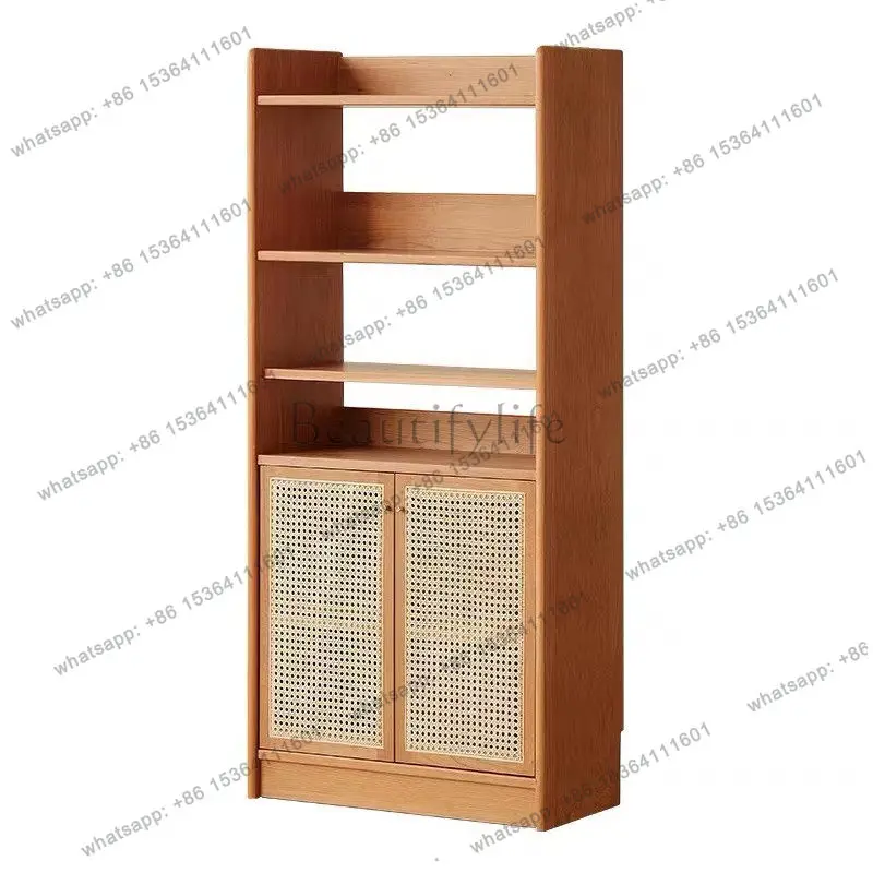 Nordic solid wood rattan magazine cabinet simple modern living room storage display Japanese-style home locker