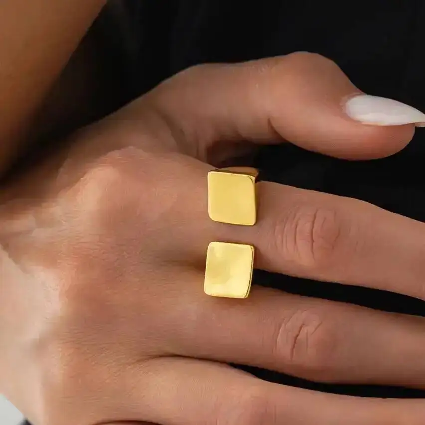 IngeSight.Z Vintage Gold Color Square Shape Metal Rings Women Trend Simple Adjustable Open Knuckle Finger Ring Jewelry Accessory