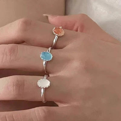 PONYKISS 925 Sterling Silver Oval Crystal Opening Rings for Women Minimalist Classic Fine Jewelry Geometric Accessories