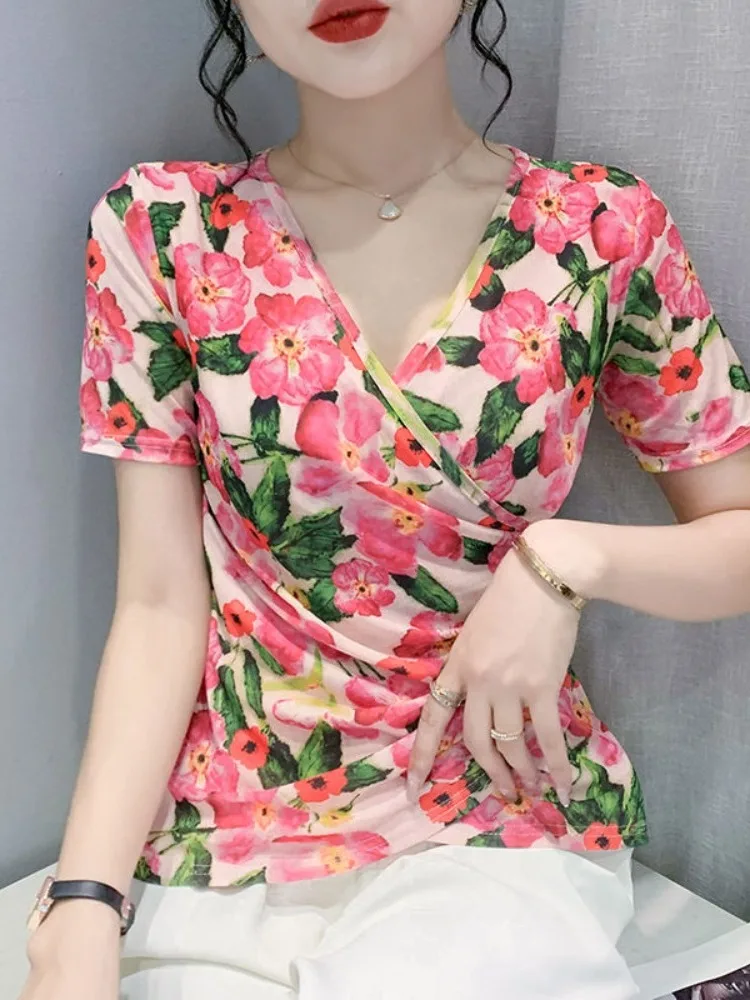 conjunto-de-tres-piezas-top-de-malla-con-estampado-floral-retro-camisola-de-manga-corta-con-cuello-en-v-camiseta-adelgazante-y-top-sexy-ajustado-cruzado