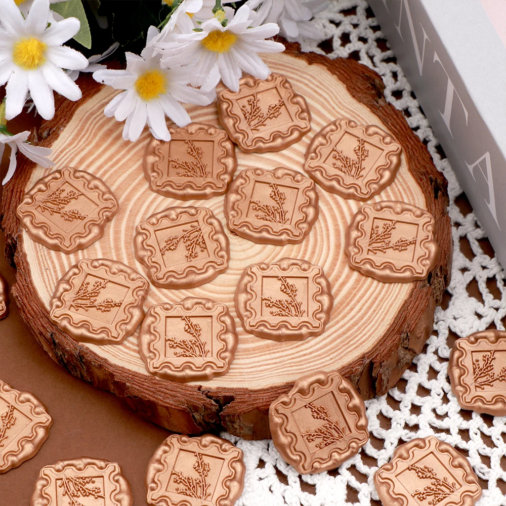 10pcs 3D Square Leaves Pattern Self-Adhesive Wax Seal Stickers Wedding Invitations Envelope Seal