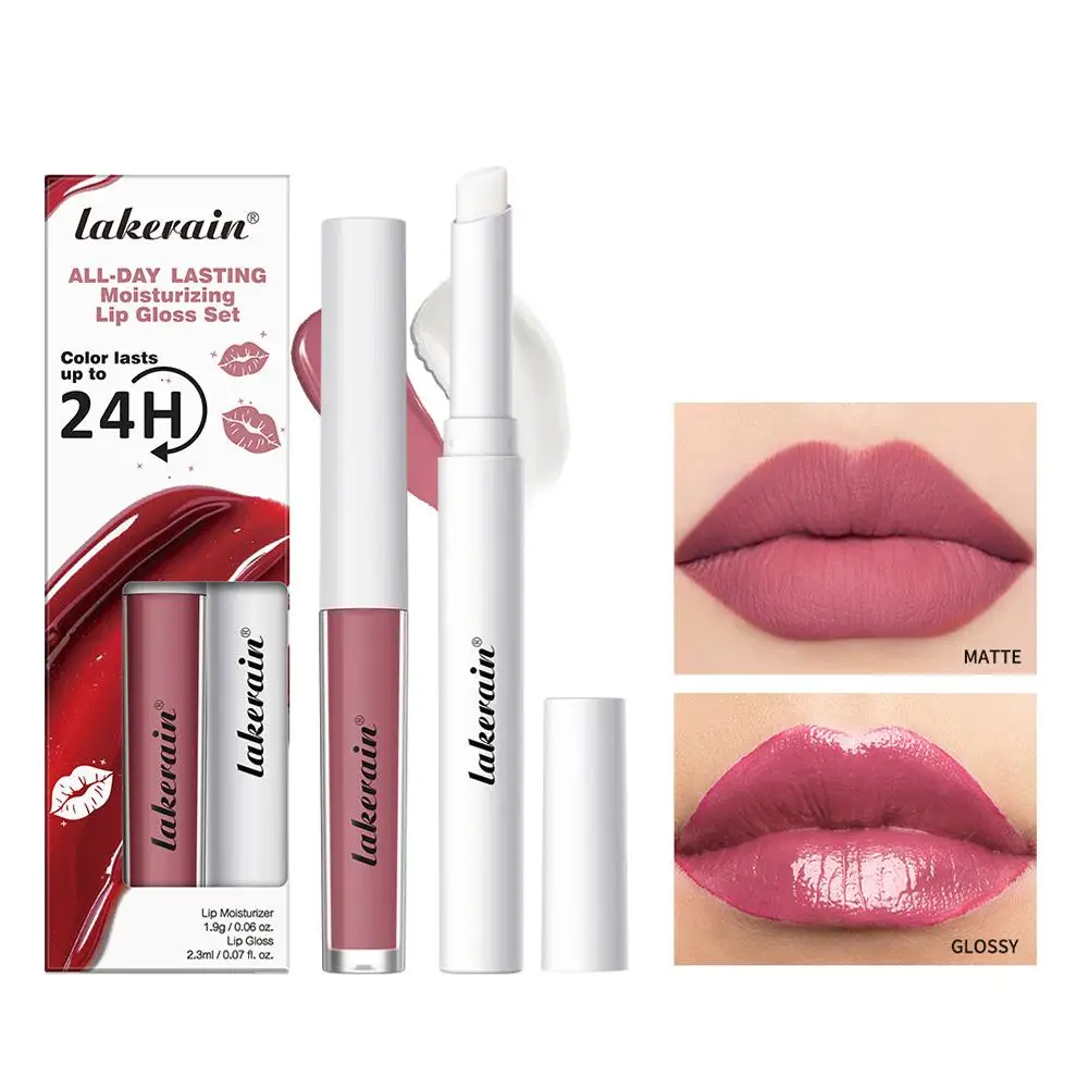 Lakerain 2-In-1 Vochtinbrengende Lipgloss Matte Lipgloss Vervagen Niet En Zet Lippenstift Waterdichte Plumper Hydraterende C9a0