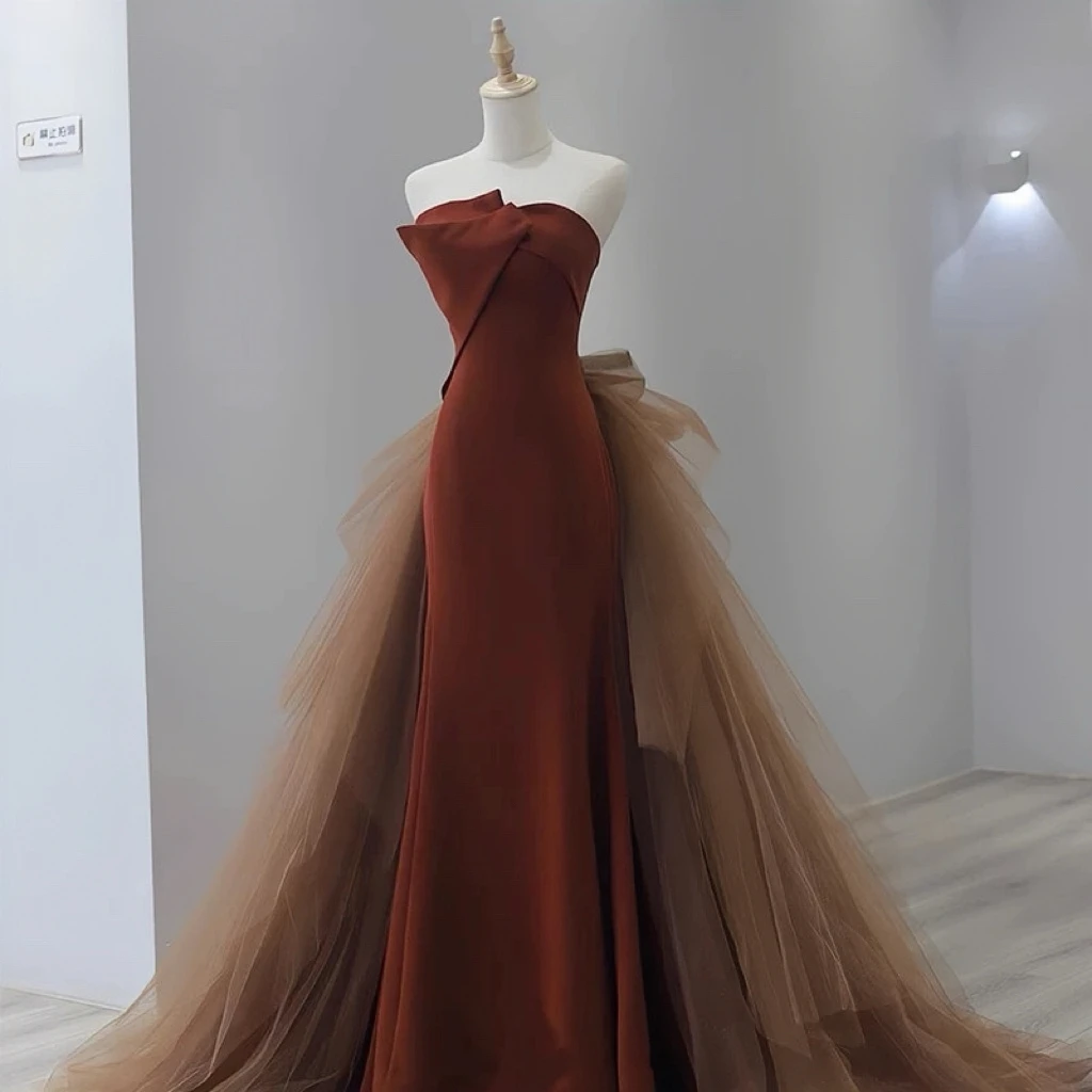 فساتين سهرة حمراء لكبار السن على شكل حرف a بدون حمالات طويلة بدون أكمام مكشكشة لحفلات الزفاف وحفلات الكوكتيل للنساء