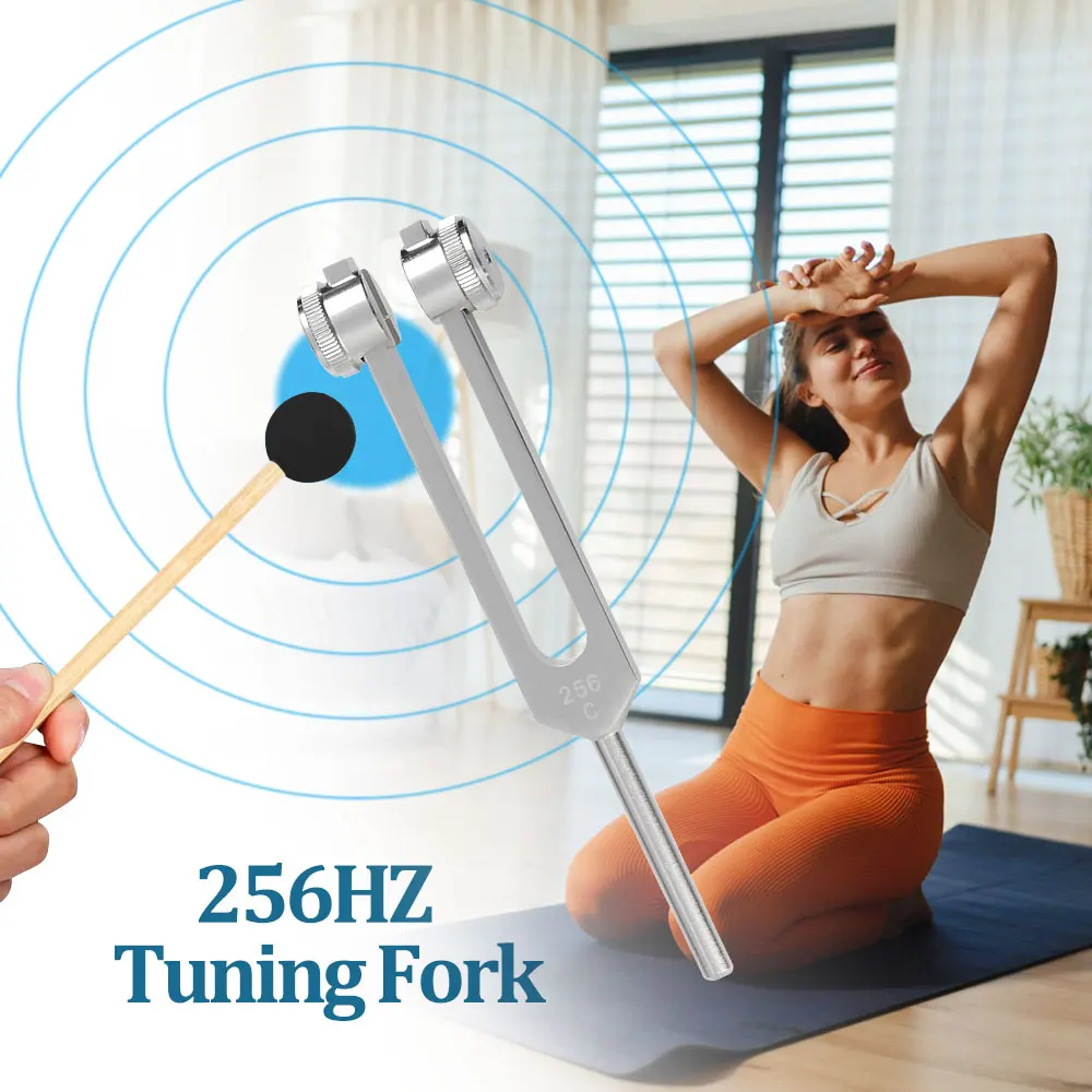 256Hz Tuning Fork, Tuning Forks with Fixed Weights, Aluminum Alloy For Sound Healing Meditation with Bag Mallet & Cleaning Cloth