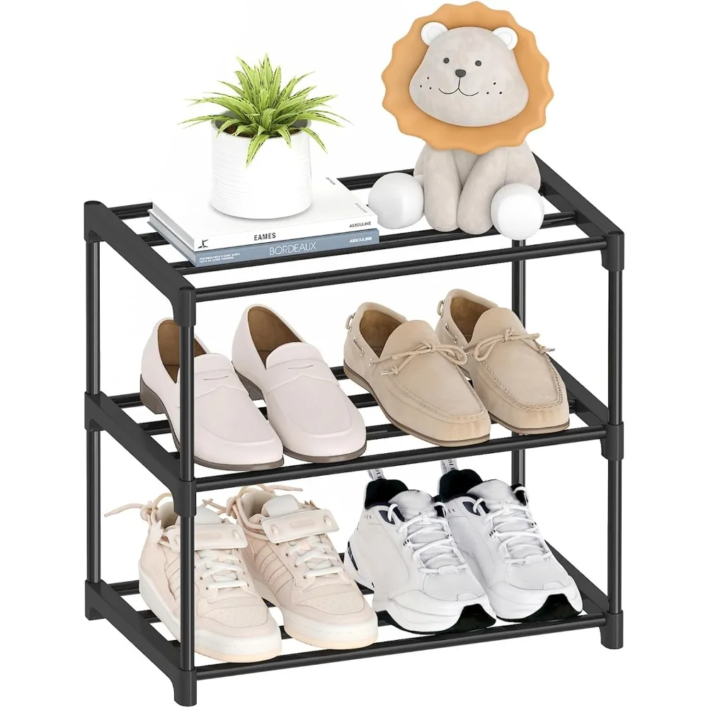 

3 Tier Small Shoe Rack, Narrow Stackable Shoe Shelf for Kids Toddler Adult, Lightweight Shoe Rack Stand for Closet Dorm Storage