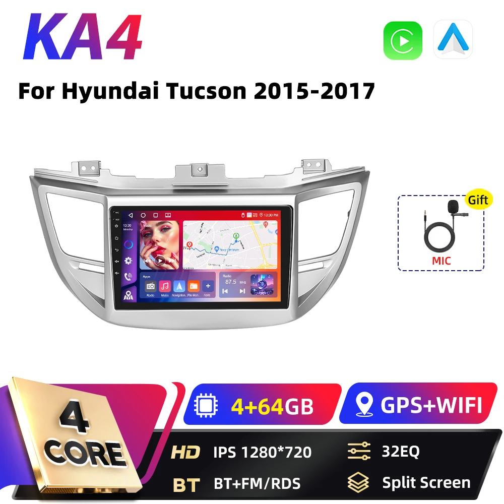 Podofo Qualcomm 8Core CarPlay Android Auto Auto Intelligente Systemen Voor Hyundai Tucson 2015-2017 GPS DSP FM RDS 2din Autoradio
