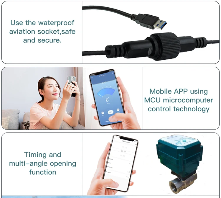 Ball Valve Wifi Automatic Smart Valve Stainless Steel Brass  BSP NPT Motorized Flow Control Intelligent Wifi Water Shutoff Valve
